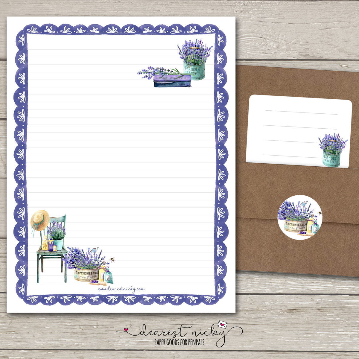 Nicky Writing Lavender Large Letter Writing Set - 8½ x 11 – Dearest Nicky