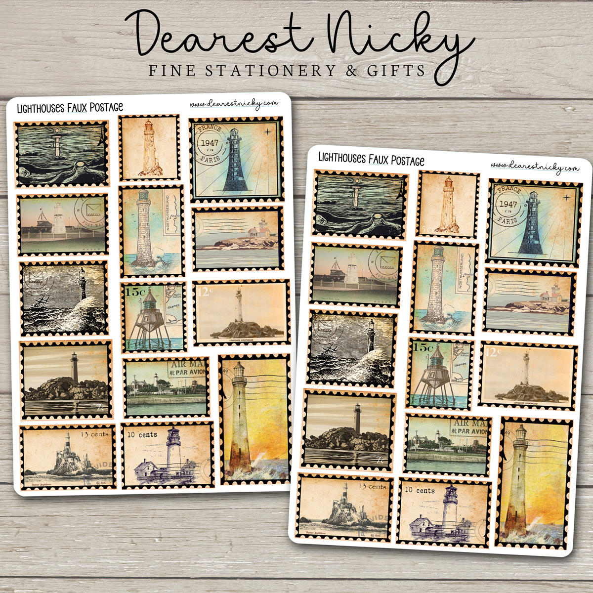 Lighthouses Faux Postage Stickers - 2 Sheets