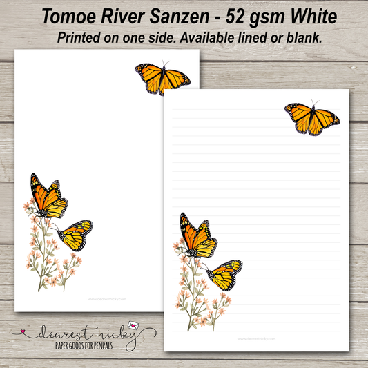 Papier à lettres papillons monarques – 52 g/m² Tomoe River Sanzen