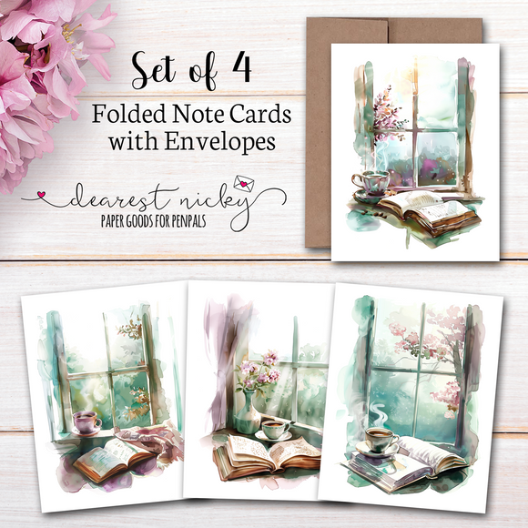 Morning Coffee Folded Note Cards - Blank Inside - Set of 4 with Envelopes