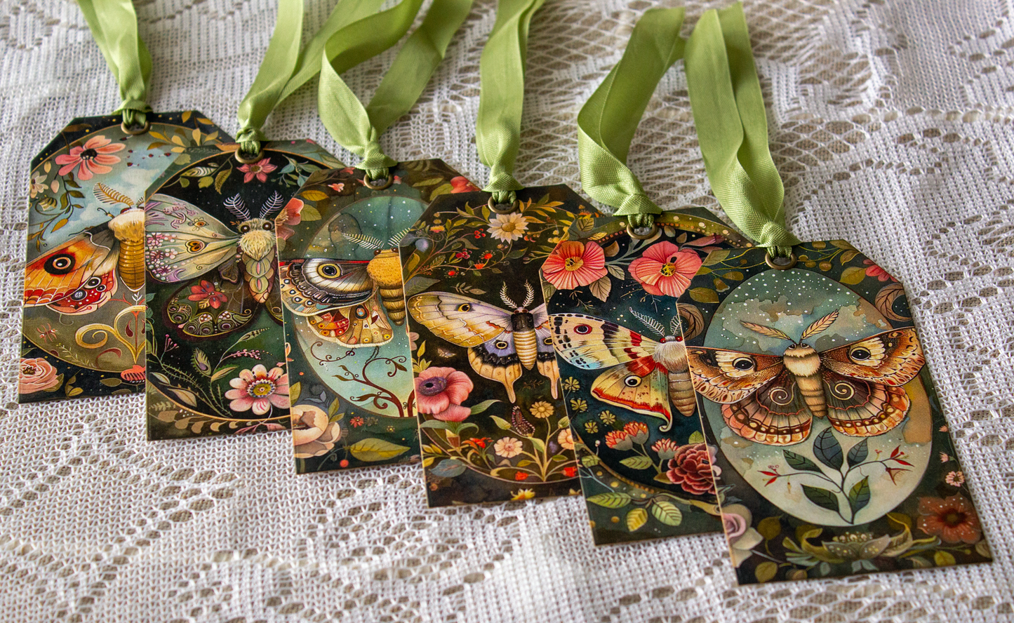 Moths Tags - Gift Tags, Junk Journal Tags, Bookmarks -  Set of 6