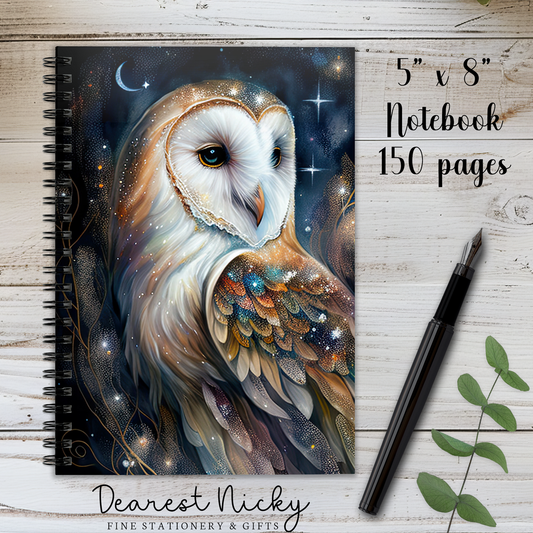 Mystical Barn Owl 150 Page Wire Bound Notebook - Blank or Lined