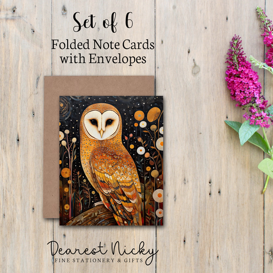 Night Owl Folded Note Cards - Blank Inside - Set of 6 with Envelopes