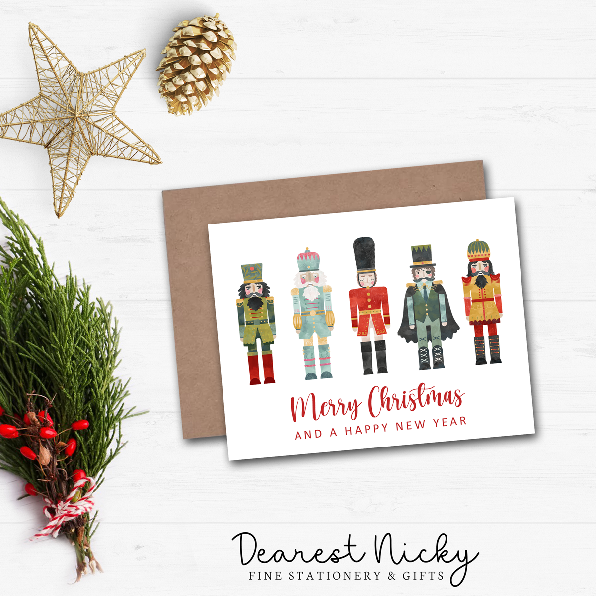 Nutcrackers Christmas Cards - Merry Christmas - Blank Inside - Set of 6 with Envelopes