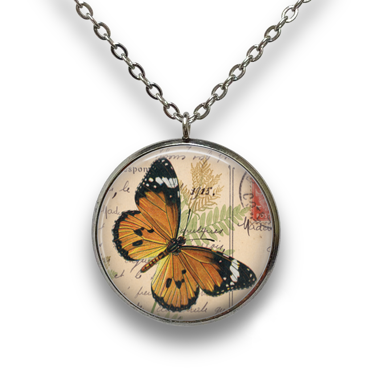 Orange Butterfly Pendant with Necklace