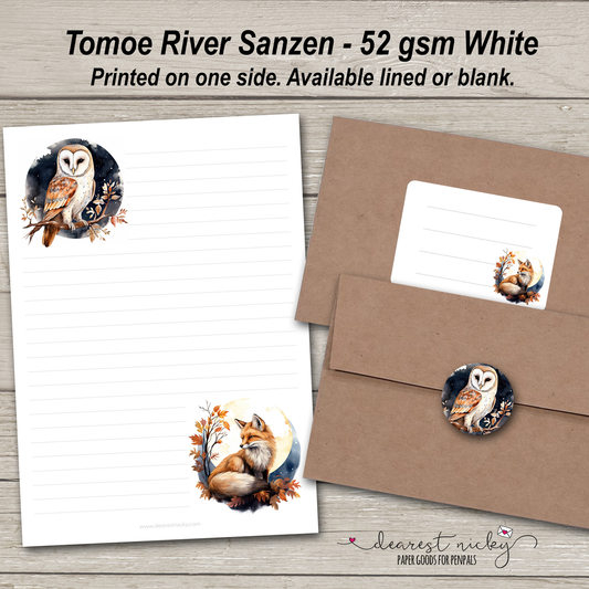 Ensemble d'écriture de lettres Hibou et Renard - 52 g/m² Tomoe River Sanzen
