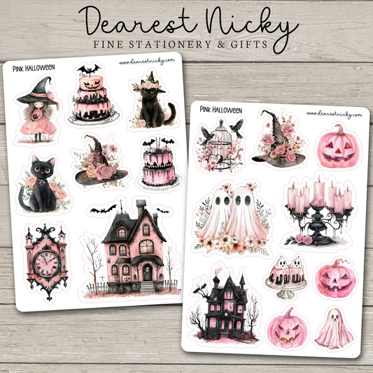 Pink Halloween Stickers - 2 Sheets