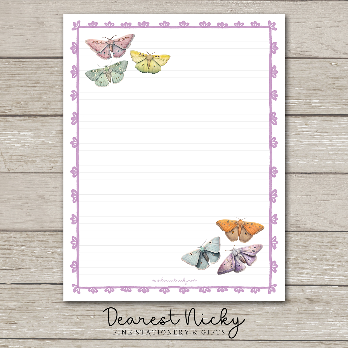 Pastel Moths Large Letter Writing Paper - 8½ x 11