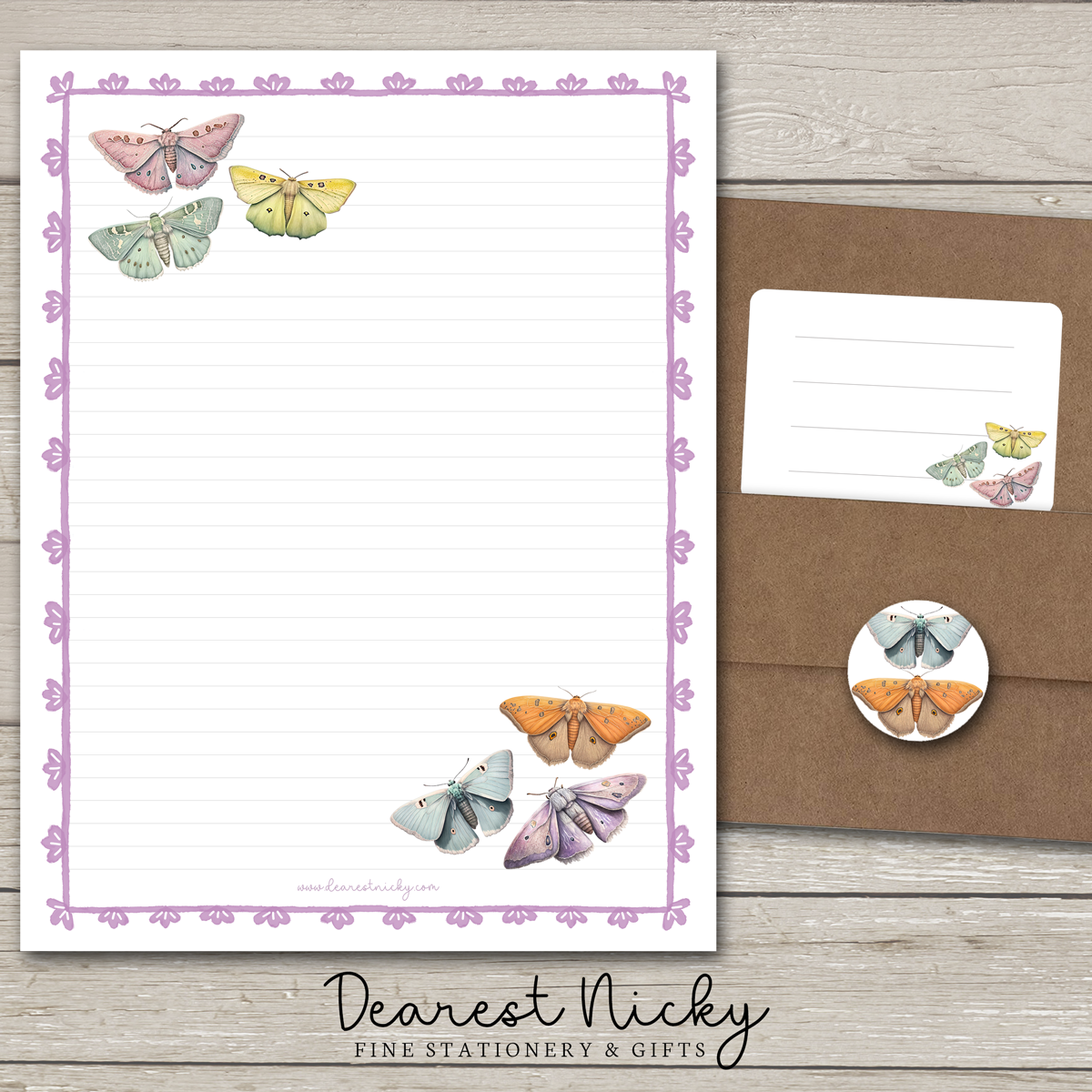 Pastel Moths Large Letter Writing Set - 8½ x 11