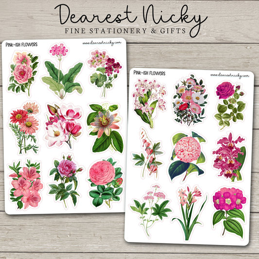 Pink-ish Flowers Stickers - 2 Sheets