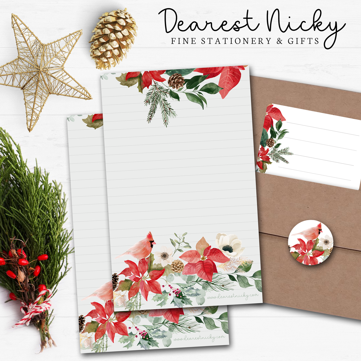 Poinsettias & Cardinal Letter Writing Set