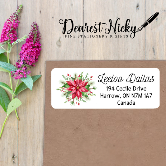 Poinsettia Bouquets Custom Return Address Labels Set of 30
