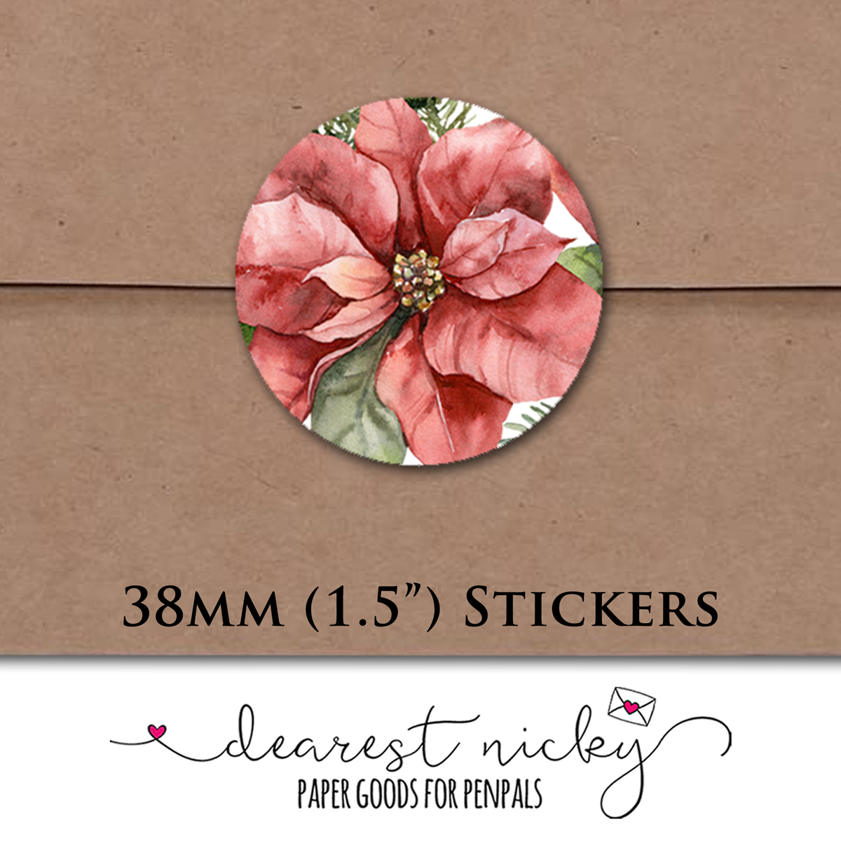 Poinsettias Envelope Seals - Set of 30 Stickers