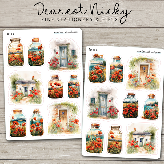 Poppies Stickers - 2 Sheets