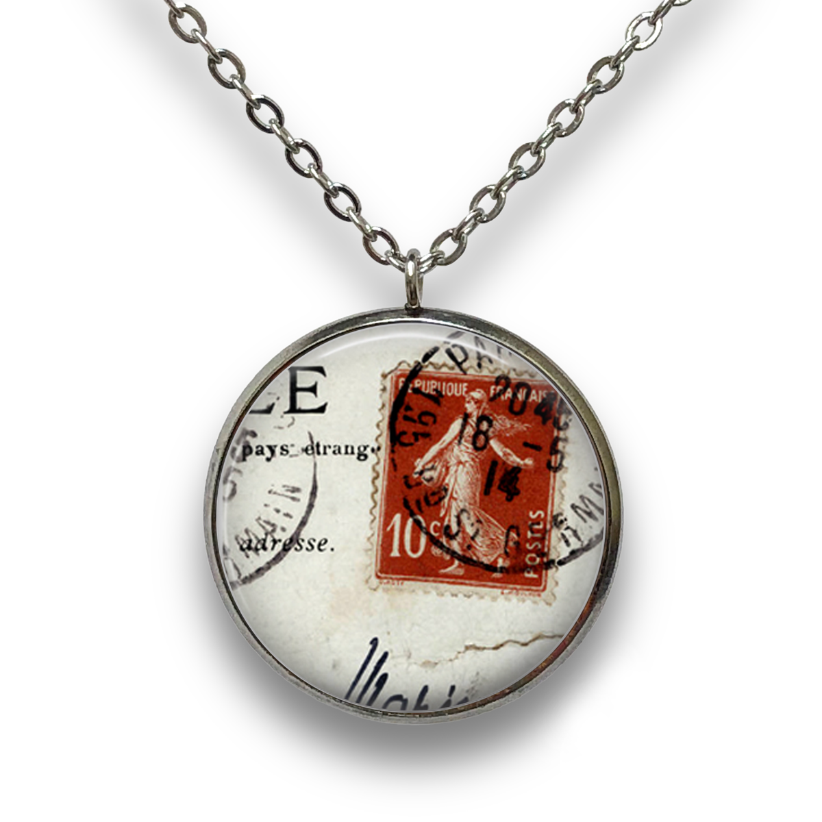 Postage Stamp Pendant with Necklace