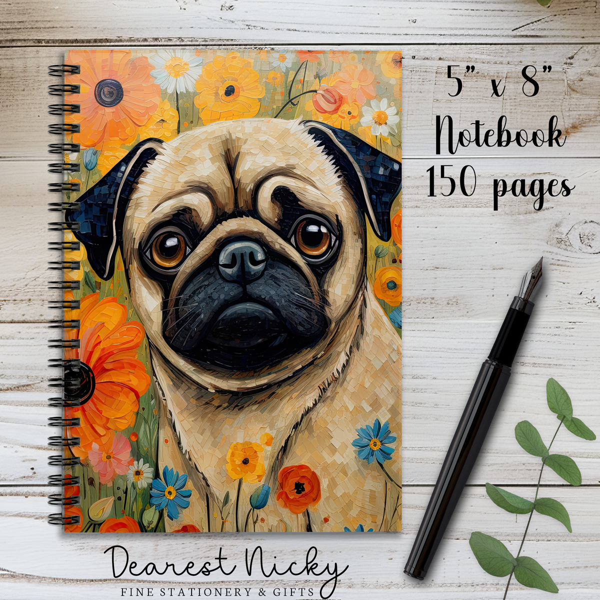 Pug 150 Page Wire Bound Notebook - Blank or Lined