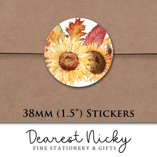 Autumn Leaves & Sunflowers Envelope Seals - Set of 30 Stickers