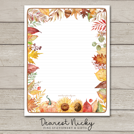 Autumn Leaves & Sunflowers Large Letter Writing Paper - 8½ x 11
