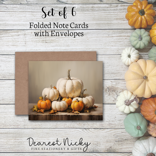 Pumpkins Folded Note Cards - Blank Inside - Set of 6 with Envelopes