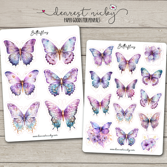 Autocollants Papillons Violets - 2 Feuilles