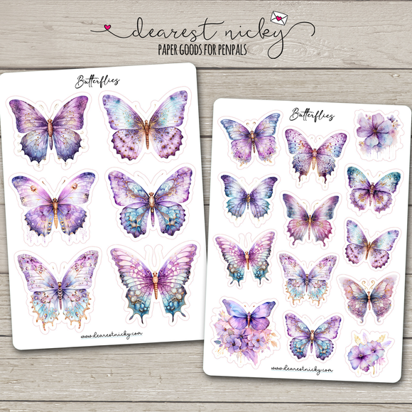Purple Butterflies Stickers - 2 Sheets