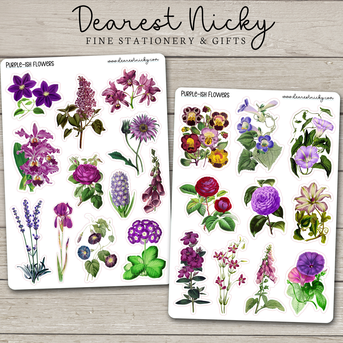 Purple-ish Flowers Stickers - 2 Sheets