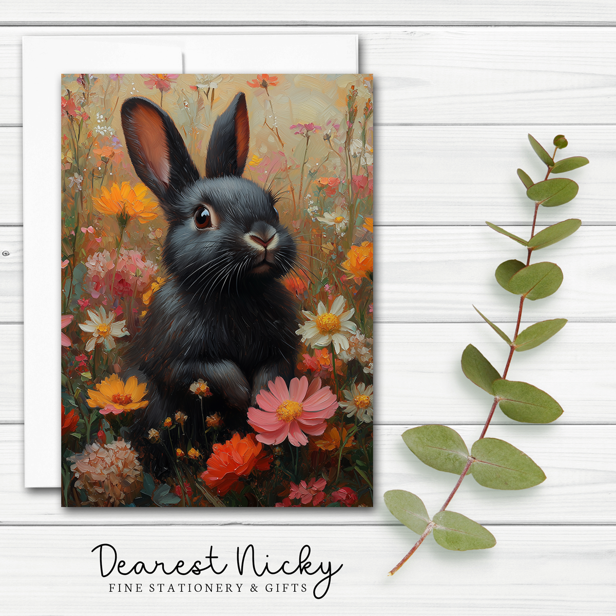 Rabbit Black Greeting Card - Blank Inside