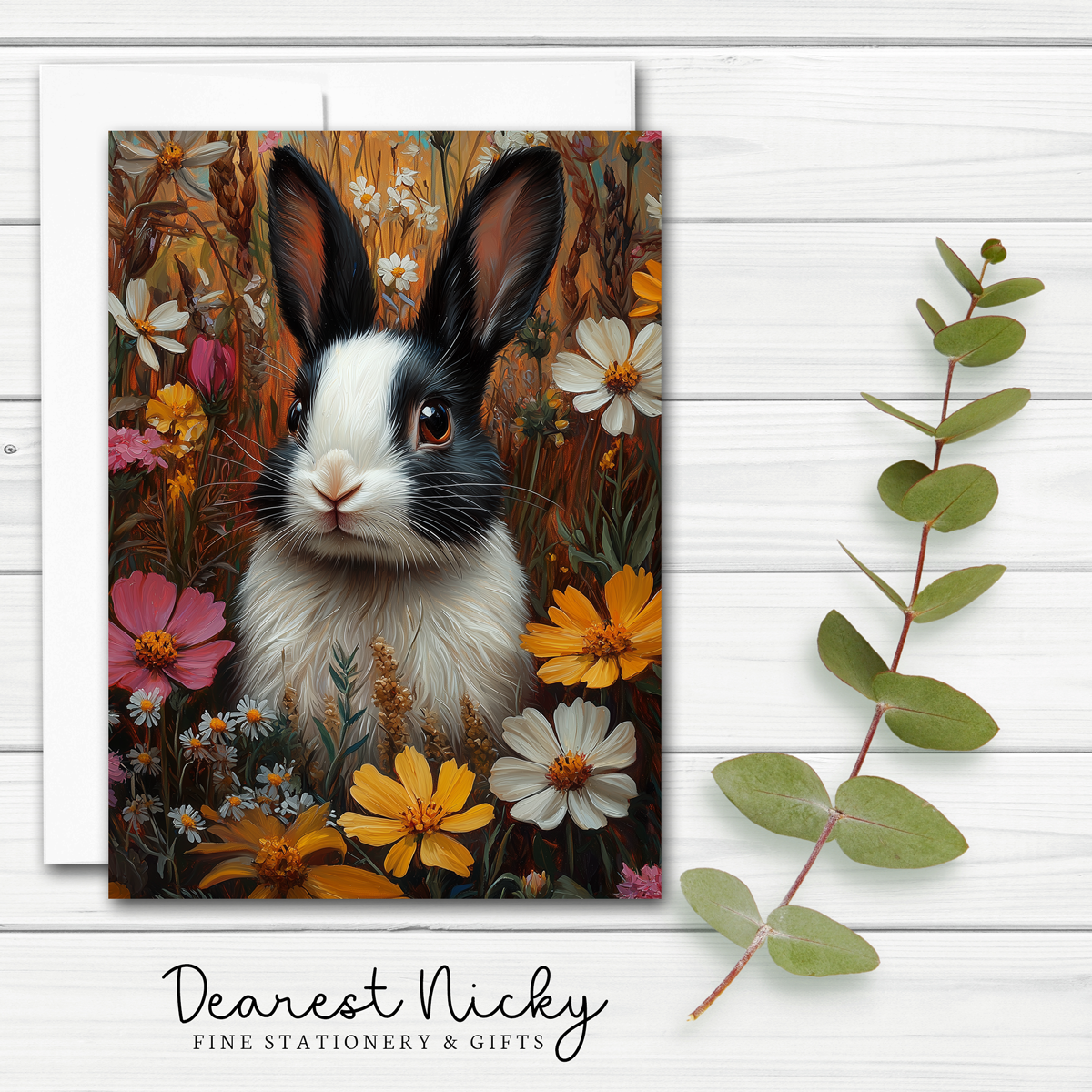 Rabbit Black & White Greeting Card - Blank Inside