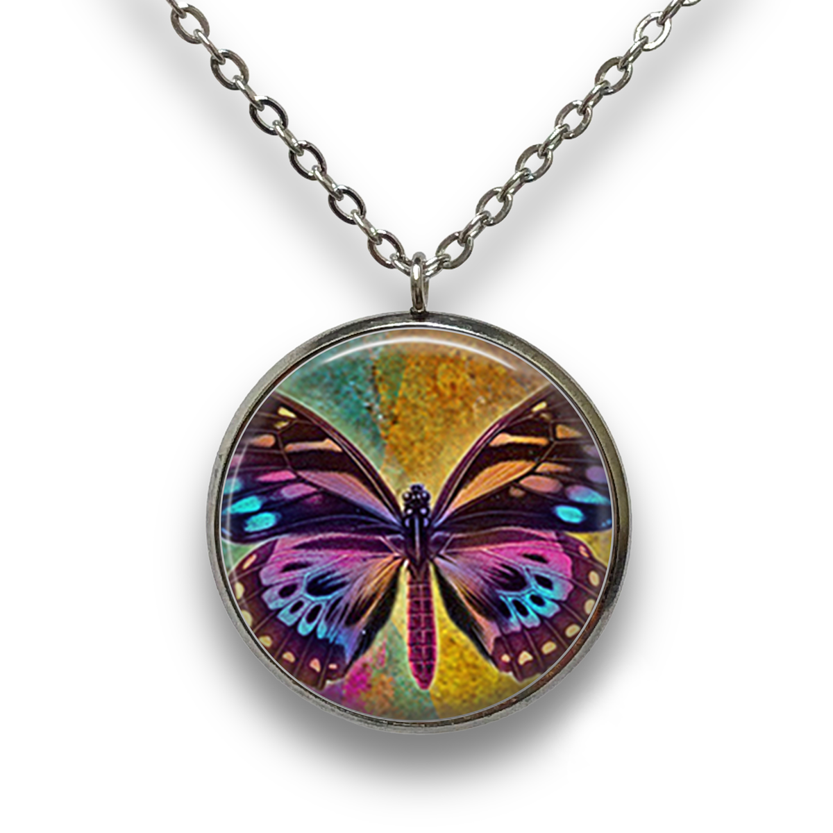 Rainbow Butterfly Pendant with Necklace