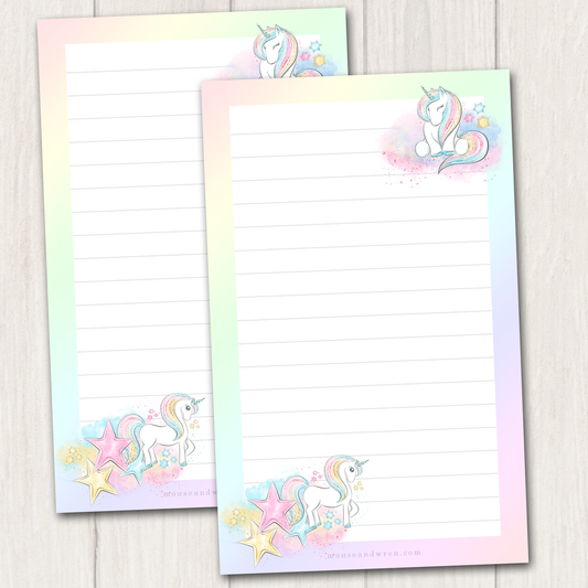 Rainbow Unicorns Stationery for Kids