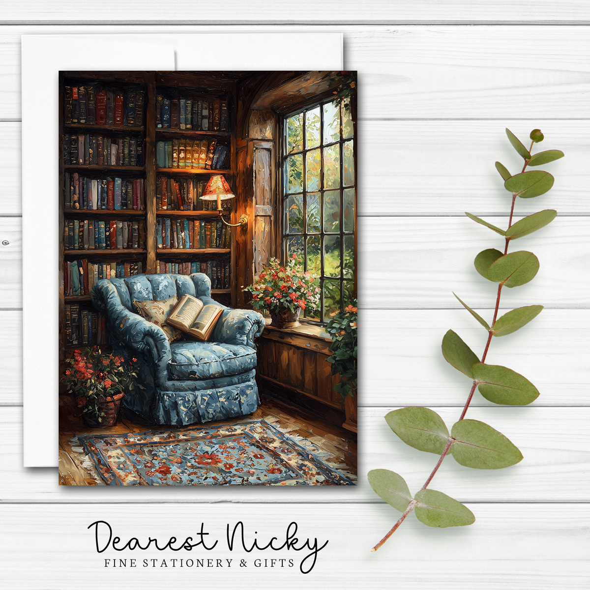 Reading Nook Blue Greeting Card - Blank Inside