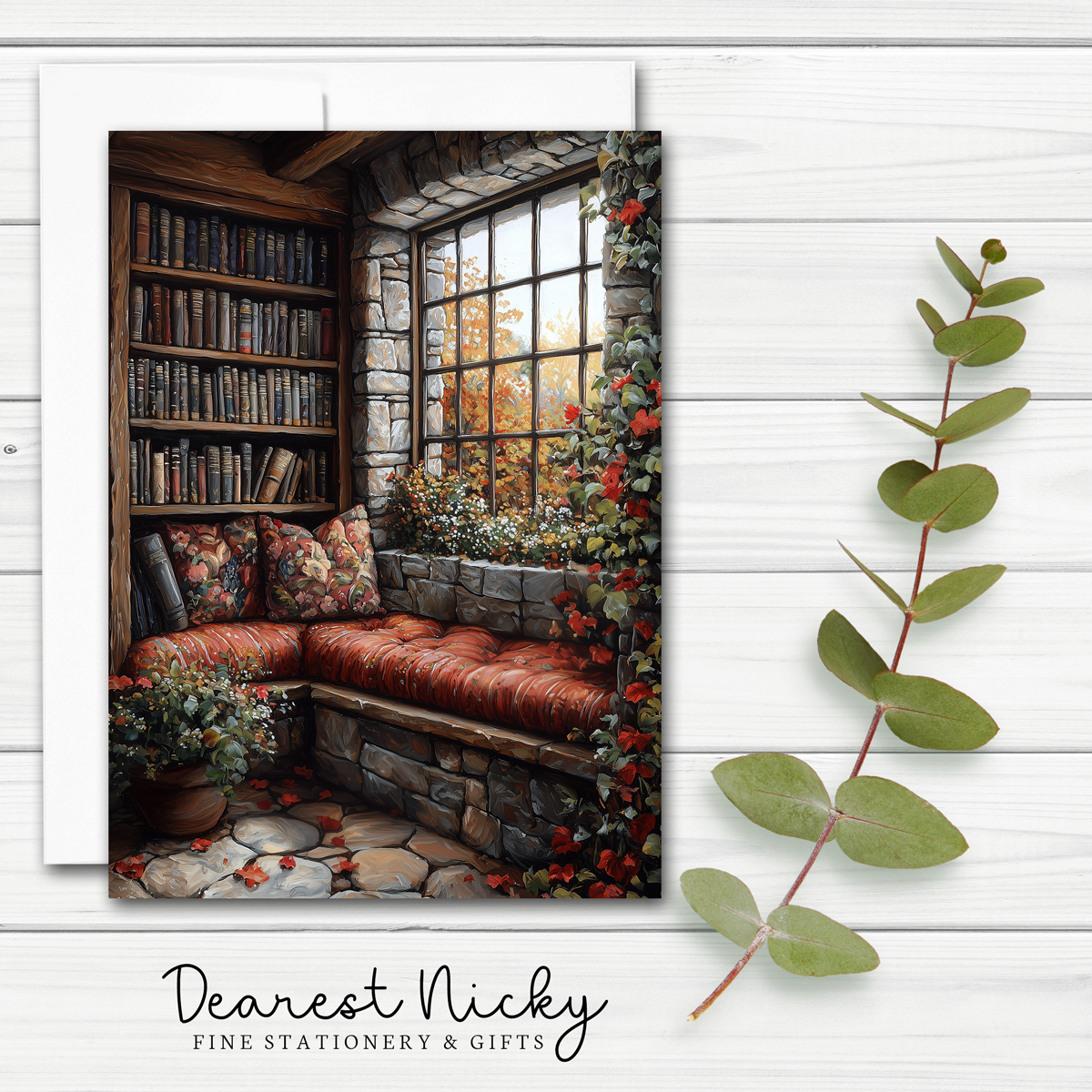 Reading Nook Brown Greeting Card - Blank Inside