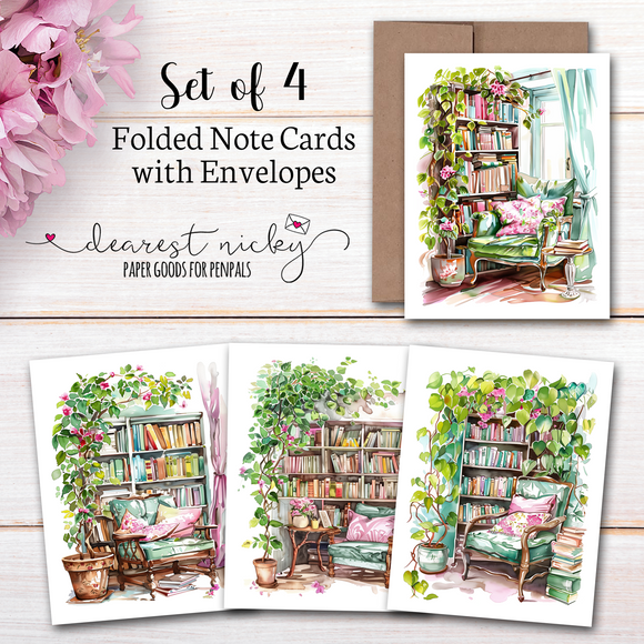 Reading Nooks Folded Note Cards - Blank Inside - Set of 4 with Envelopes