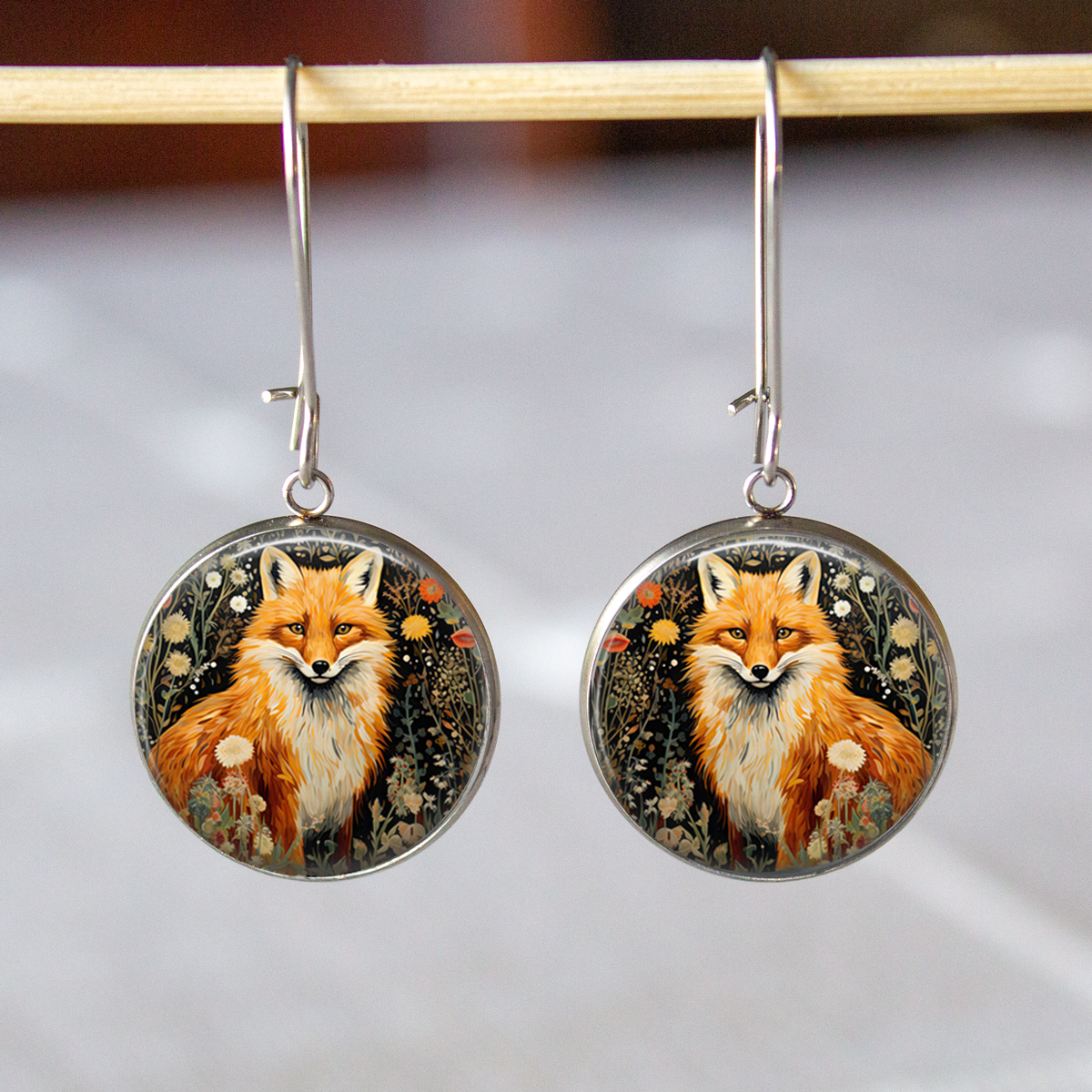 Red Fox Stainless Steel Earrings