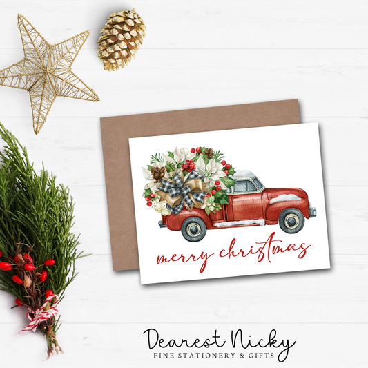 Red Truck Christmas Cards - Merry Christmas - Blank Inside - Set of 6 with Envelopes