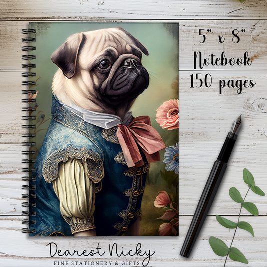 Rococo Pug 150 Page Wire Bound Notebook - Blank or Lined