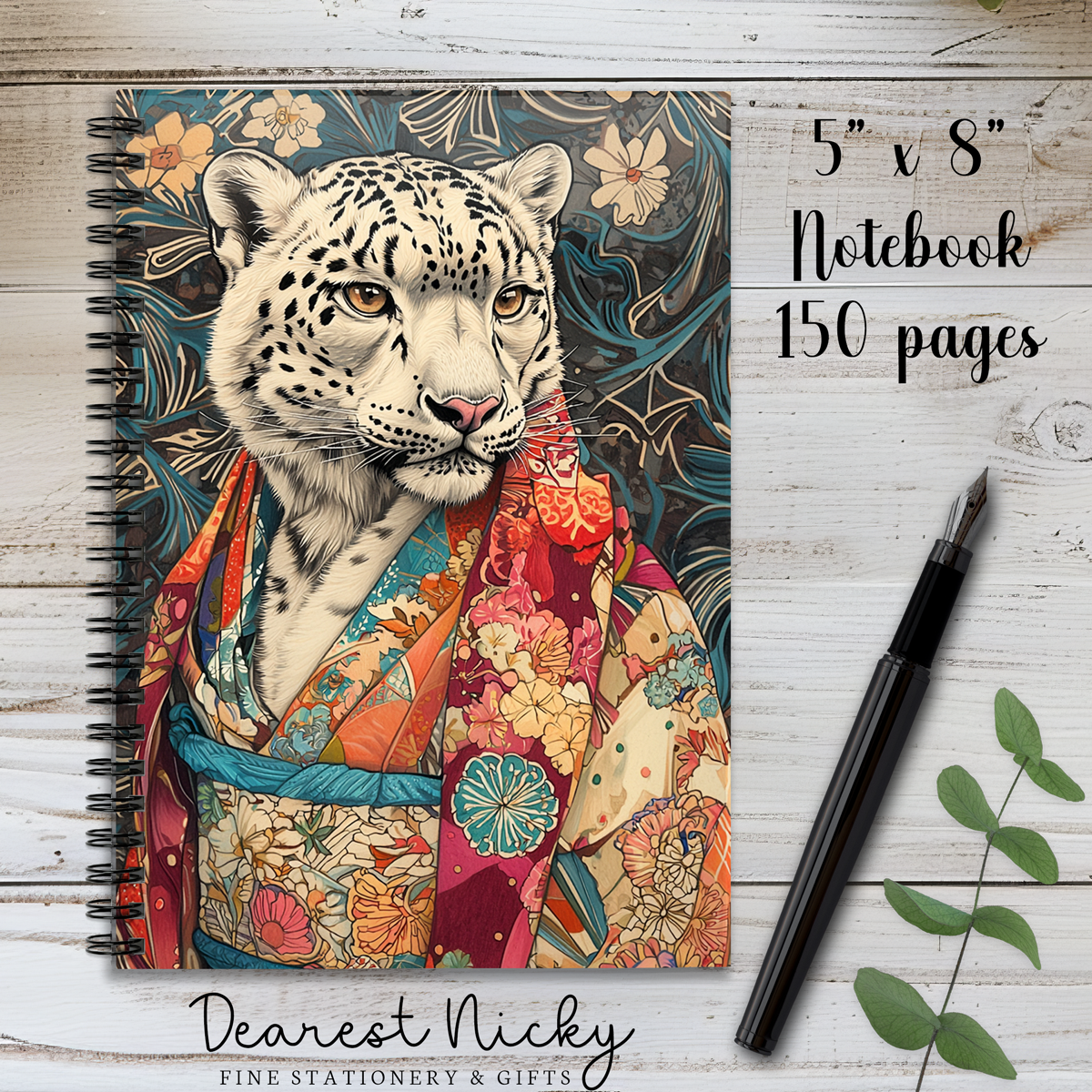 Kimono Snow Leopard 150 Page Wire Bound Notebook - Blank or Lined