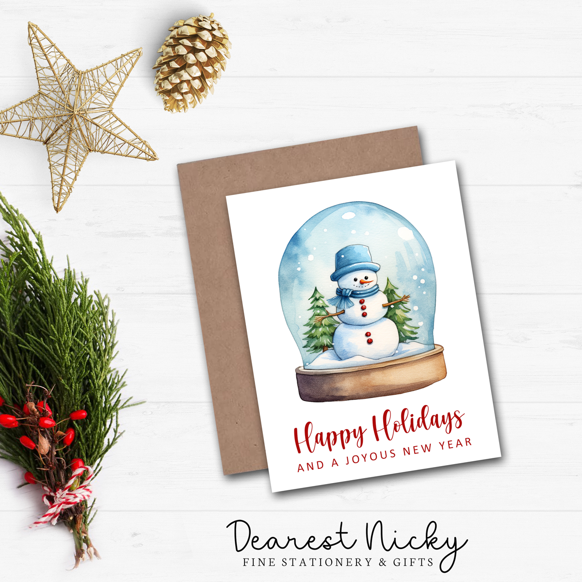 Snowman Snow Globe Christmas Cards - Happy Holidays - Blank Inside - Set of 6 with Envelopes