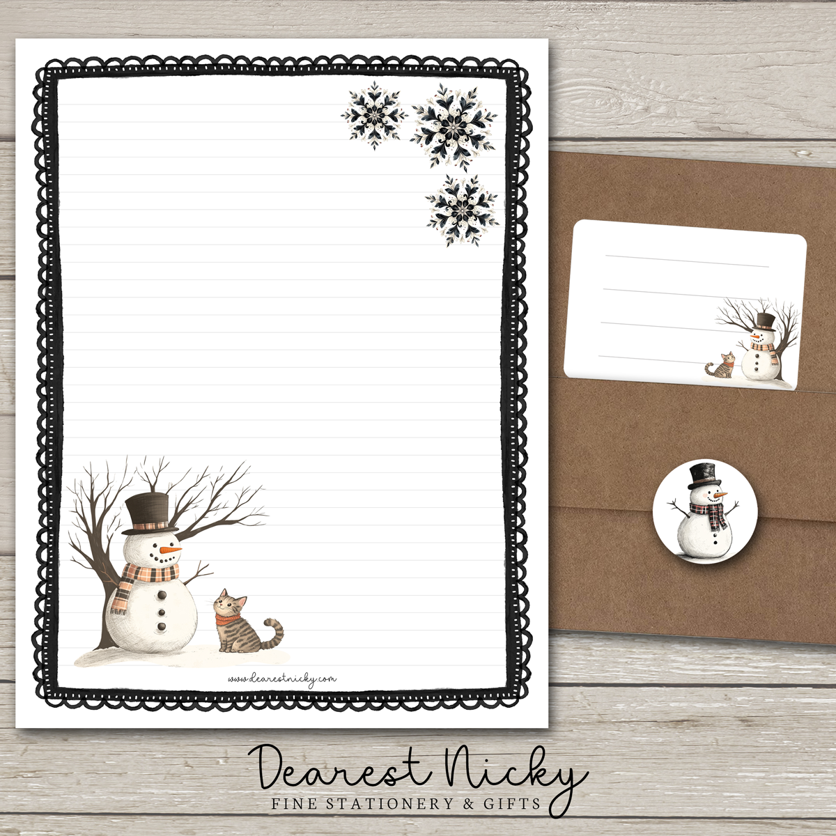 Snowman & Cat Large Letter Writing Set - 8½ x 11