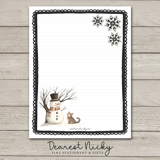 Snowman & Cat Large Letter Writing Paper - 8½ x 11