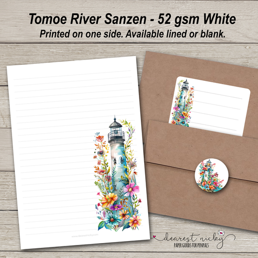 Ensemble d'écriture de lettres Spring Lighthouse - 52 g/m² Tomoe River Sanzen
