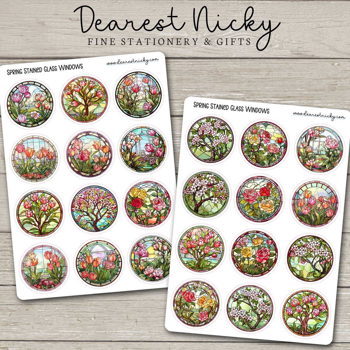 Spring Stained Glass Windows Stickers - 2 Sheets