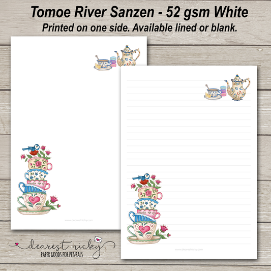 Pile de papier à lettres avec tasses à thé - 52 g/m² Tomoe River Sanzen