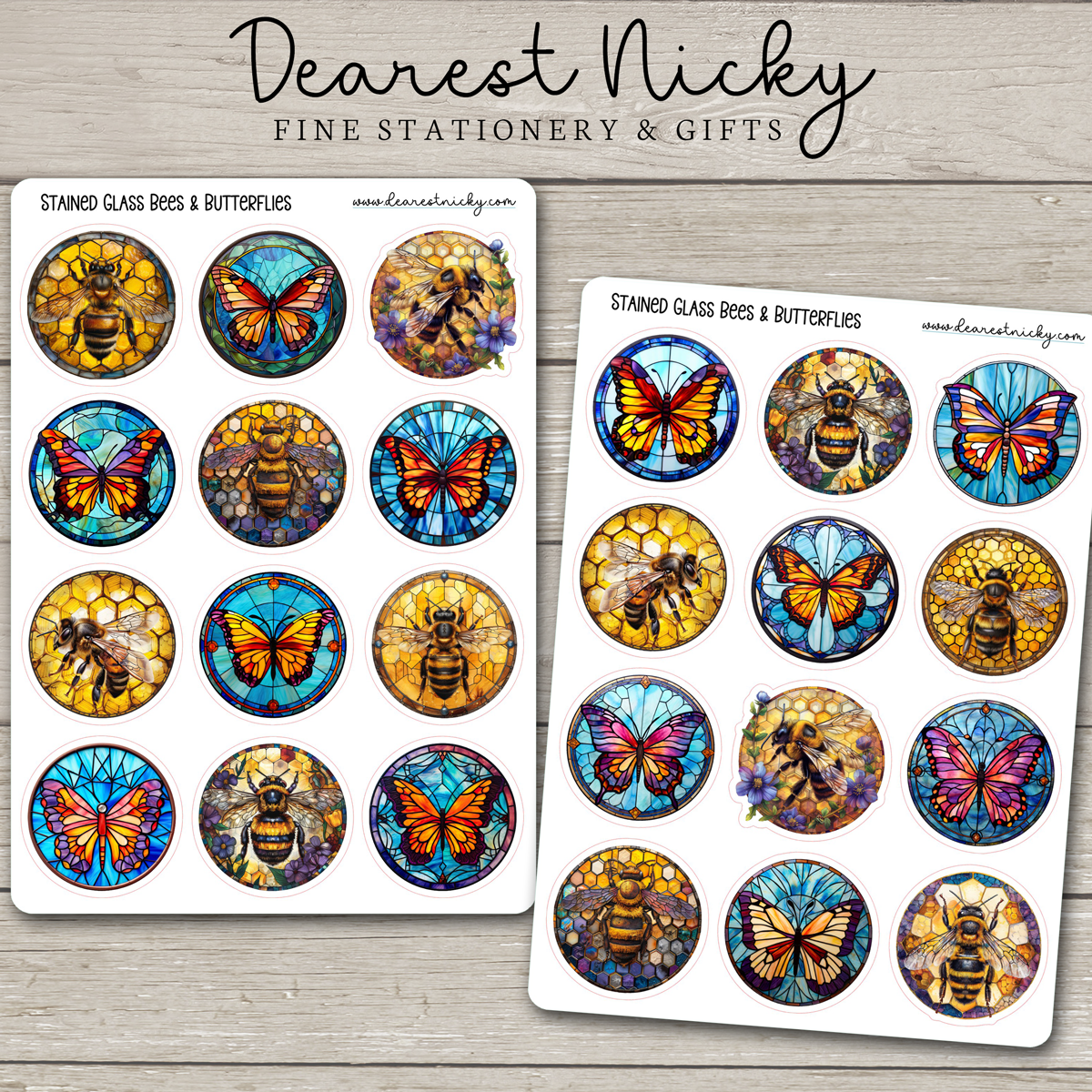 Stained Glass Bees & Butterflies Stickers - 2 Sheets