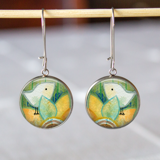 Sunflower Bird Stainless Steel Earrings