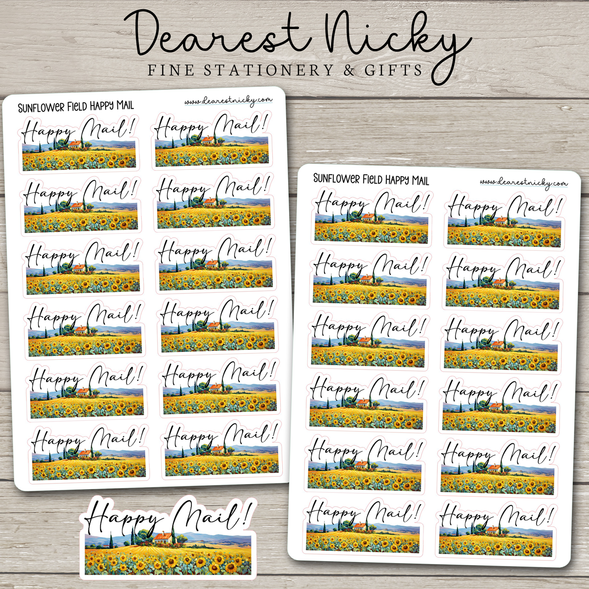 Sunflower Field Happy Mail Stickers - 2 Sheets