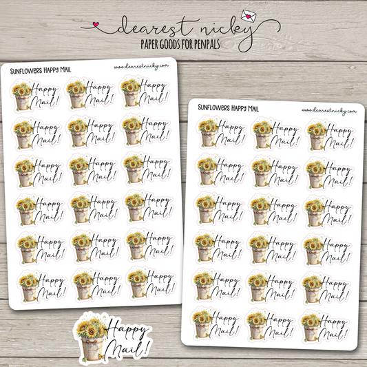 Sunflowers Happy Mail Stickers - 2 Sheets