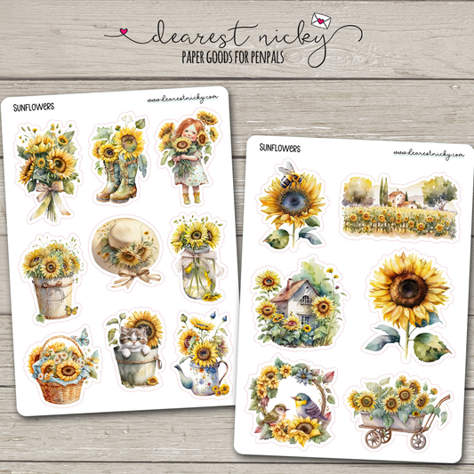 Sunflowers Stickers - 2 Sheets