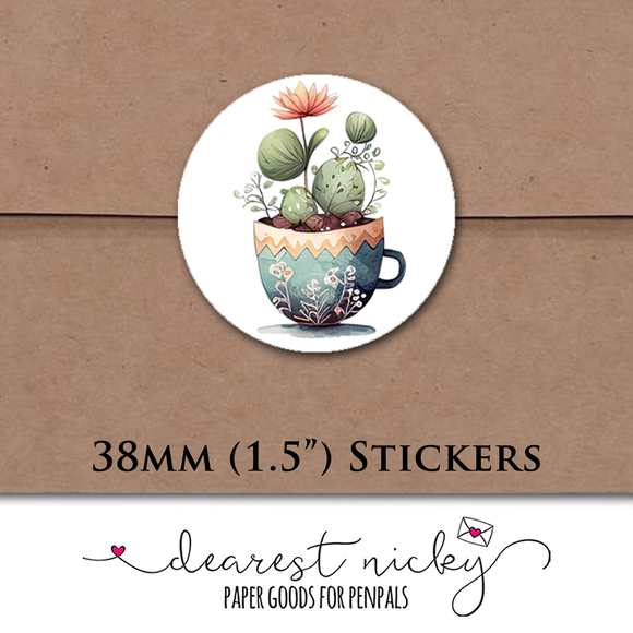 Teacup Planters Envelope Seals <br> Set of 30 Stickers