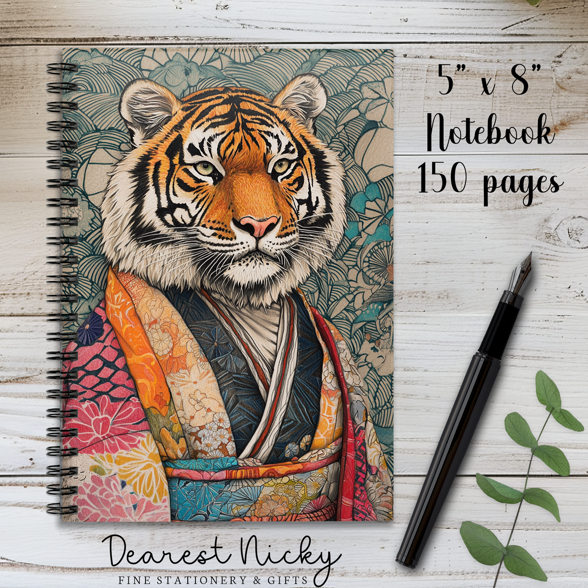 Kimono Tiger 150 Page Wire Bound Notebook - Blank or Lined